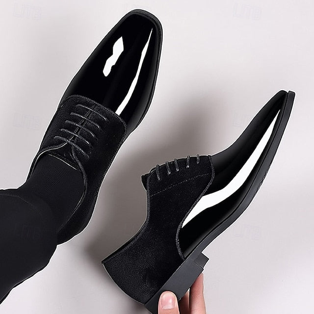 Patent Leather Dress with Navy Oxford Shoes Men's Blue FashionChic