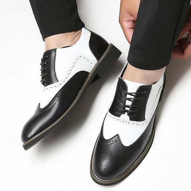 Shoes in Oxford White Two-Tone Brogue Dress Wingtip Men's FashionChic