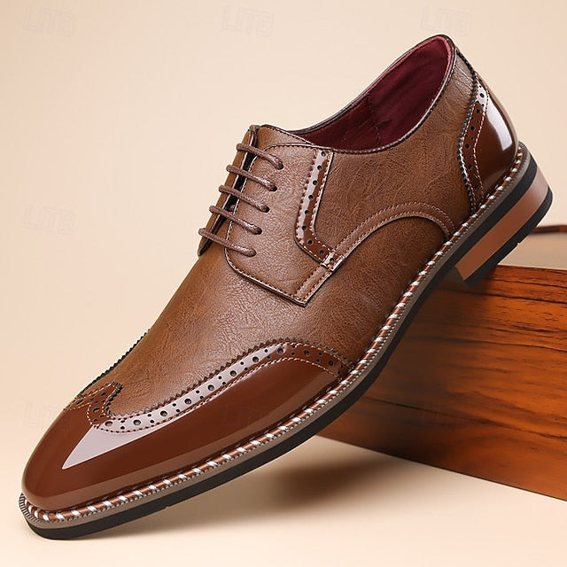 Shoes Wingtip Faux Burgundy Leather and White Men's Oxford FashionChic