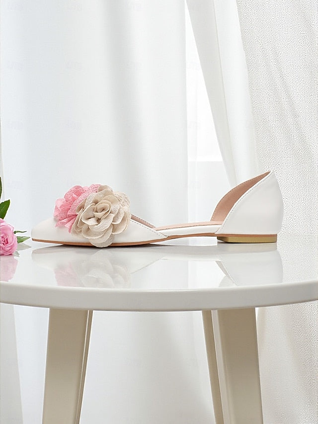 White Flats and Women's Beige Flower Wedding with Pink FashionChic