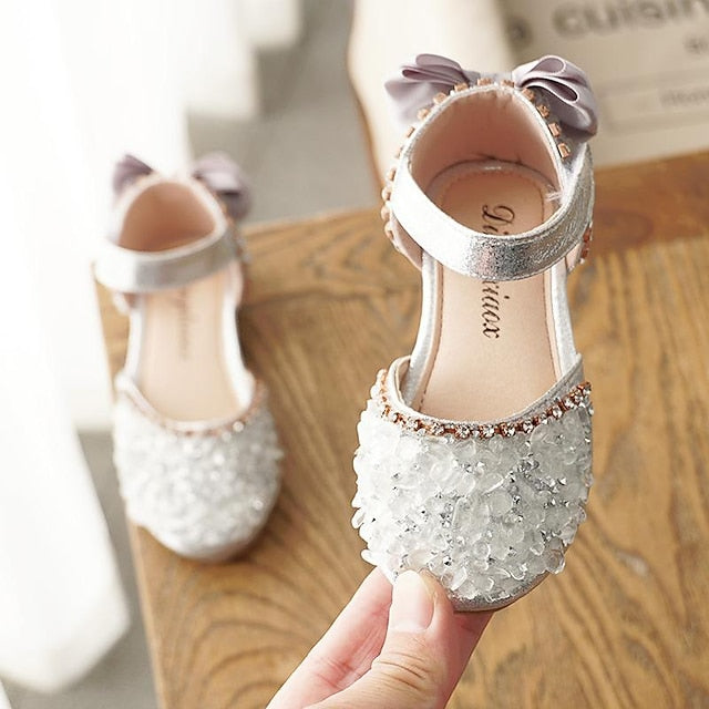 Girl Sparkly with Shoes Crystal and Bow Flower Girls' Satin FashionChic