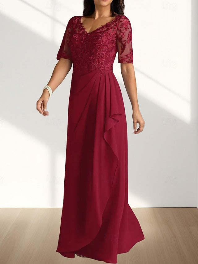 Guest of Bride A-Line Dress Neck Mother V Elegant the Wedding FashionChic