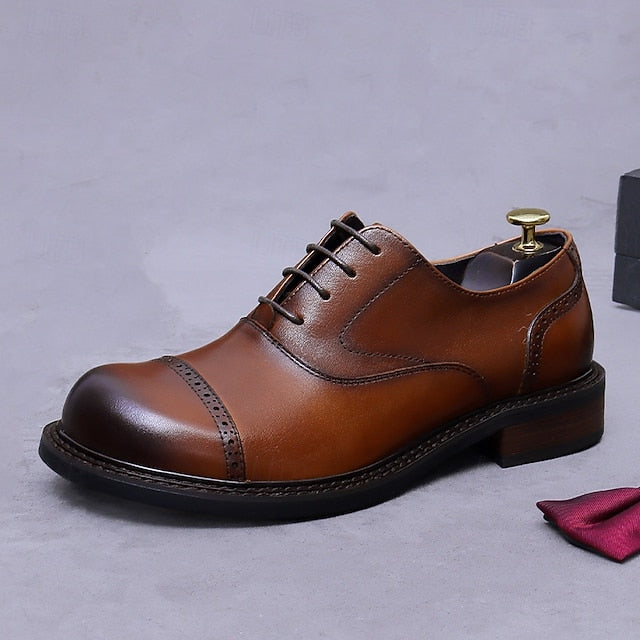 Shoes- Leather Toe Genuine Dress Men's Oxford Cap First FashionChic
