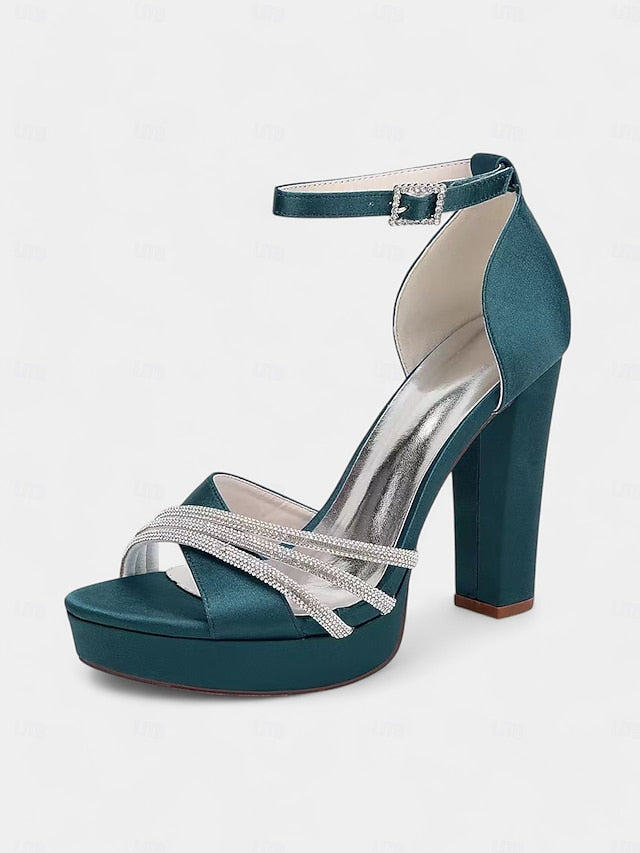 Platform Rhinestone Purple - Heel Sandals Satin Straps with High FashionChic