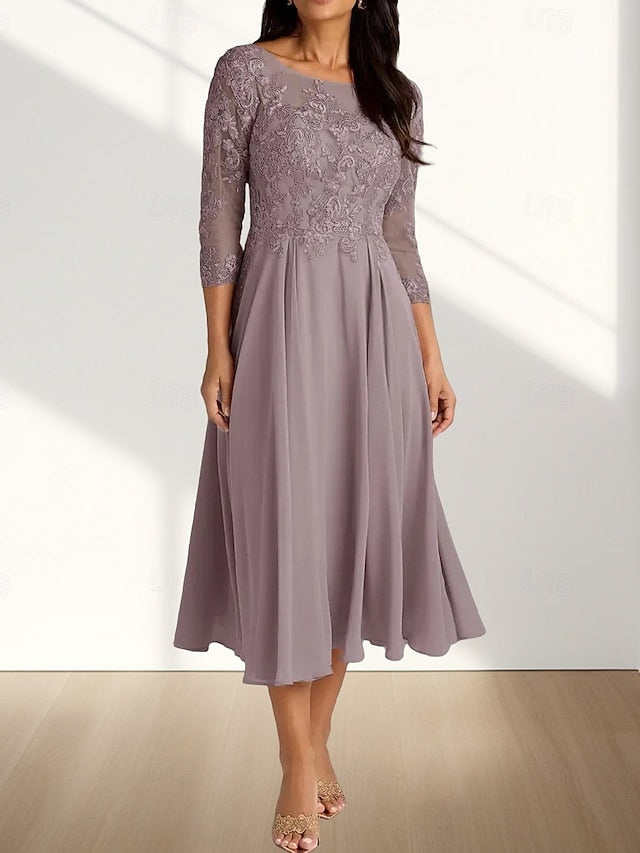 Guest Bride of Crew Elegant A-Line Mother Dress Neck Wedding the FashionChic