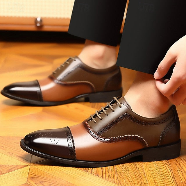 Brogue Black Shoes Brown Men's Faux and – Two-Tone FashionChic