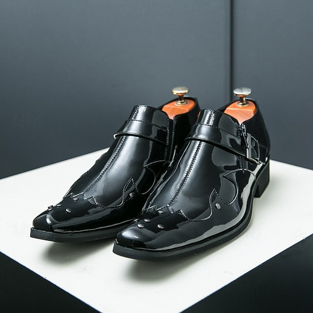 Formal Monk Black – Dress Men's Strap Leather Shoes FashionChic