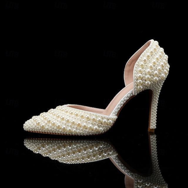 Set Heels Bag Stiletto Clutch White and Pearl – Women's FashionChic