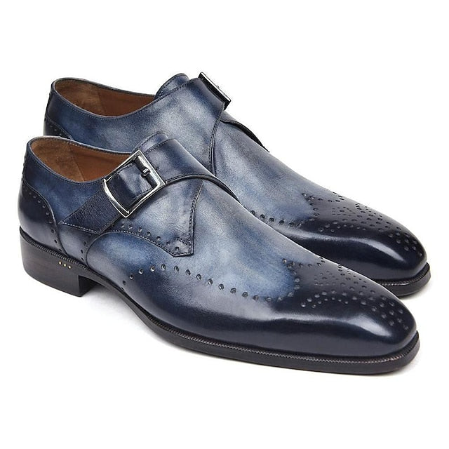 Monk Leather Dress Shoes Faux – Men's Brown Classic Strap FashionChic