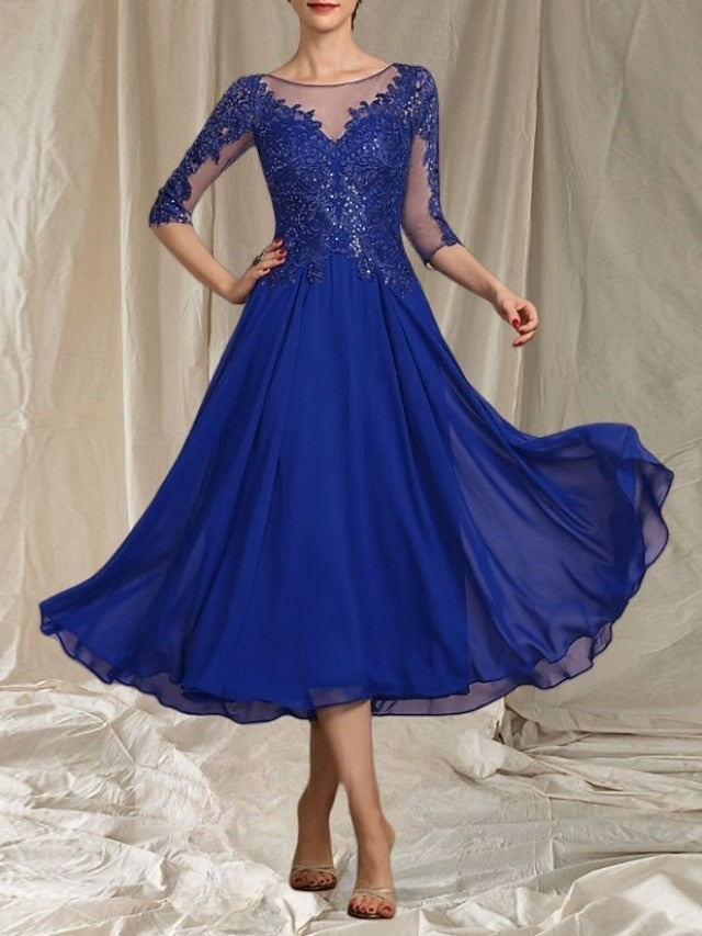 Crew Elegant A-Line Guest of the Dress Mother Neck Wedding Bride FashionChic