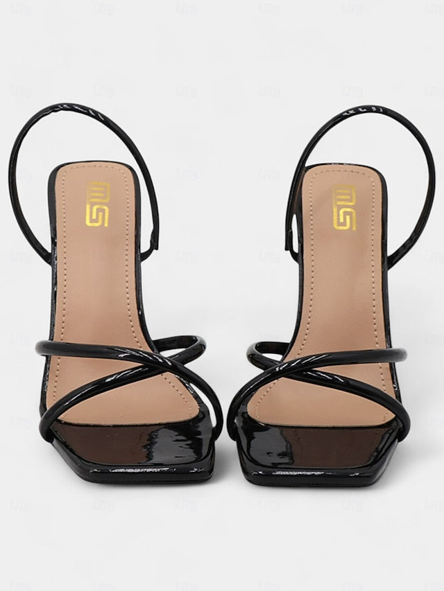 Design Square Toe – Sandals Strappy with Beige Heeled FashionChic