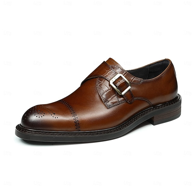 Dress Genuine Strap Black Men's Leather Monk First Shoes- FashionChic