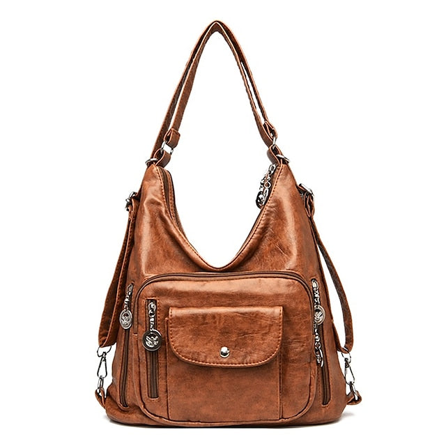 Bag - Leather Women's Faux Hobo Vintage-Style Brown FashionChic