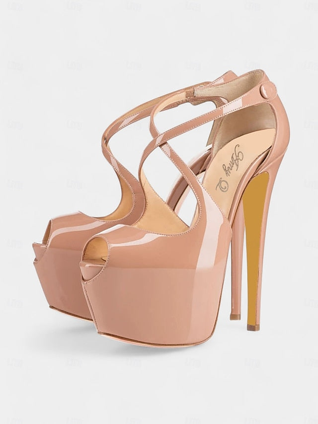 Stiletto Platform Heels and Patent with Cross Leather Red Black FashionChic