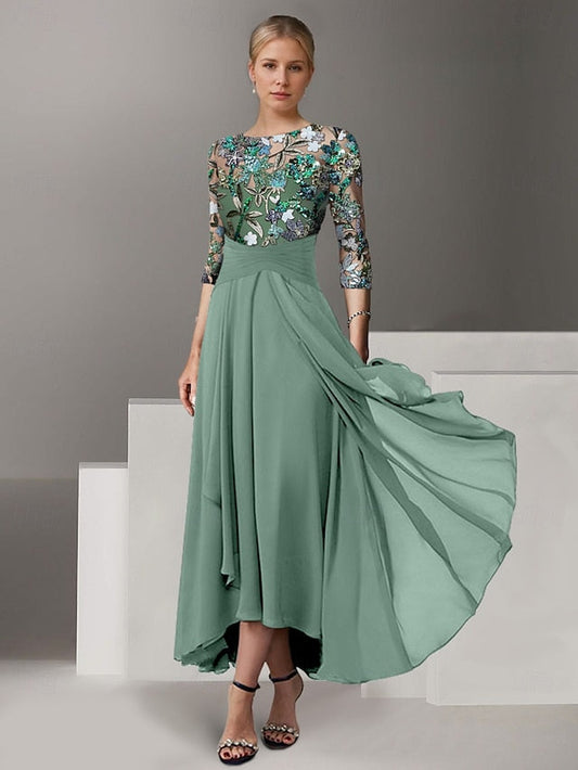Mother Bride Embroidered Overskirt Dress A-Line Elegant the of FashionChic