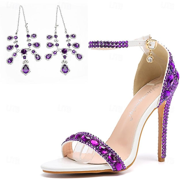 Ankle Stiletto Matching with Women's Heels Green Rhinestone FashionChic