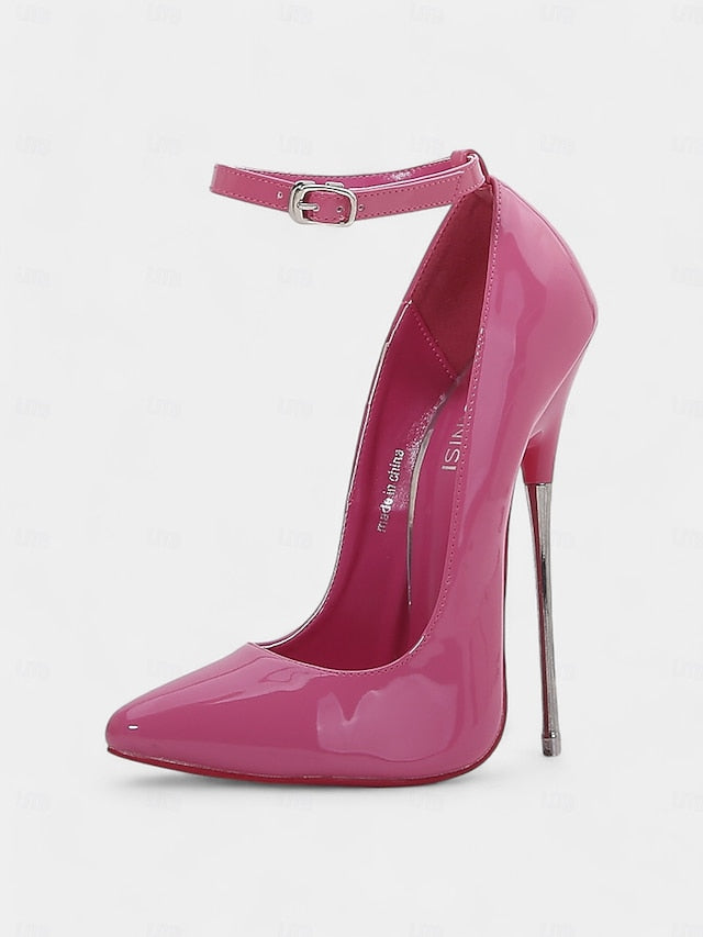 with Red Women's Patent Heels Ankle Stiletto Leather Strap FashionChic