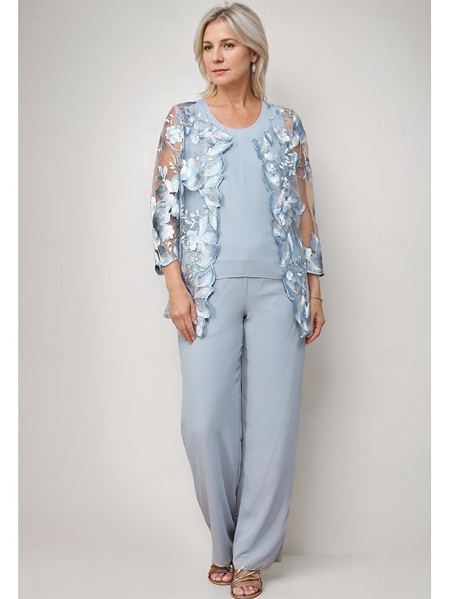 Mother Crew Neck of Elegant the Bride 3 Piece Pantsuit Dress FashionChic