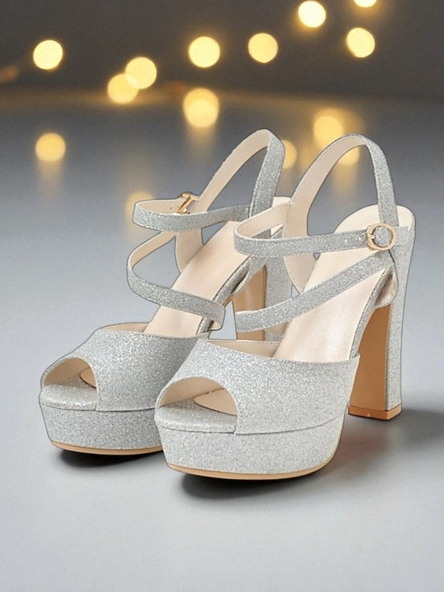Strap Ankle Heel Women's Platform Sandals with Glitter High FashionChic