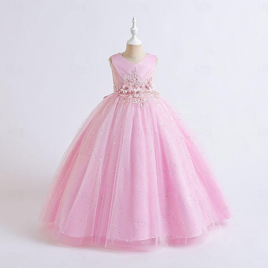 Kids Party Girl Girls' Color Solid Flower Dress FashionChic