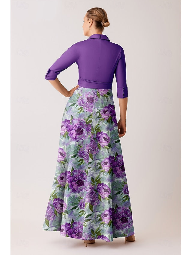 Purple A-Line Blue of Mother Bateau Neck Bride Dress the Elegant FashionChic