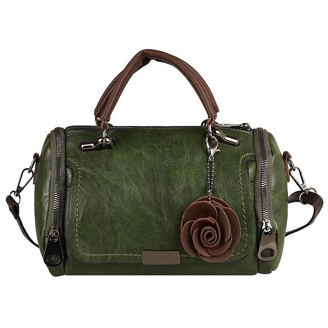 Vintage-Style Floral Handbag Women's Faux with Leather FashionChic