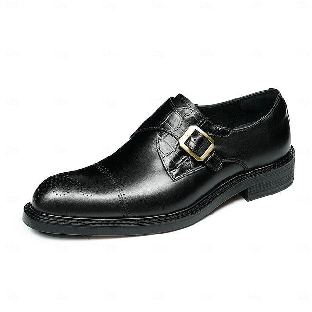 Dress Genuine Strap Black Men's Leather Monk First Shoes- FashionChic