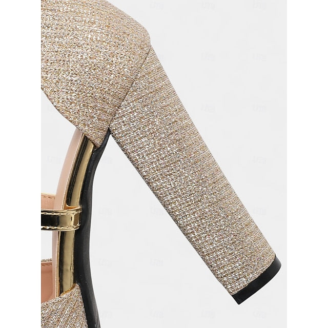Sandals Women's with Heel Glitter Ankle Platform Strap High FashionChic