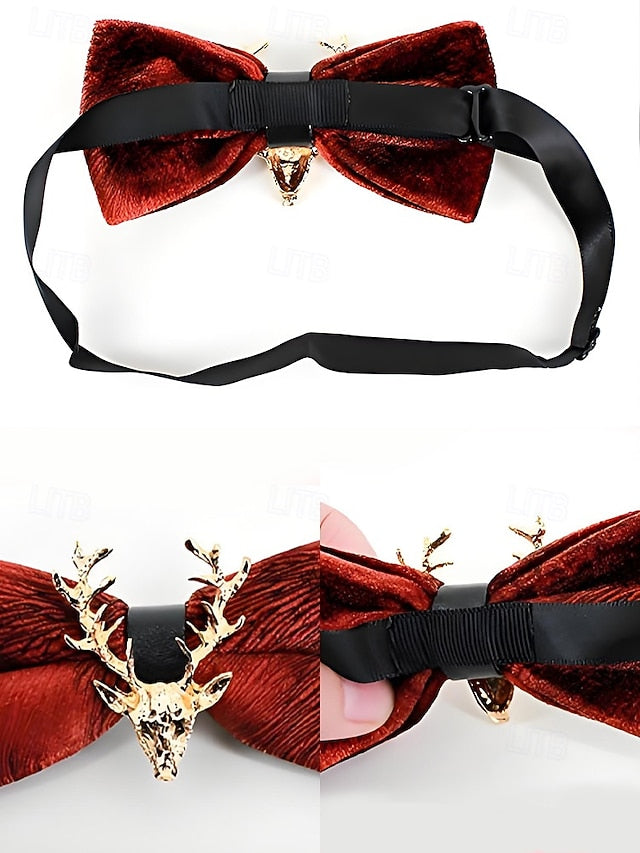 Bow Gold Men's Velvet Pin with Tie Head Deer FashionChic