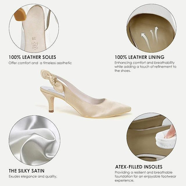 Tie Heels White with Pointed for - Toe Women Slingback Bow FashionChic