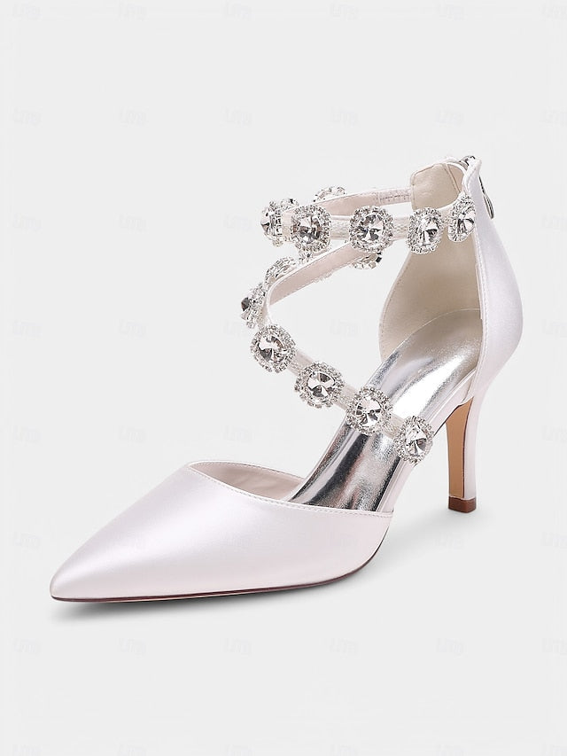 with Ankle Purple Women's Satin Heels Crystal Stiletto FashionChic