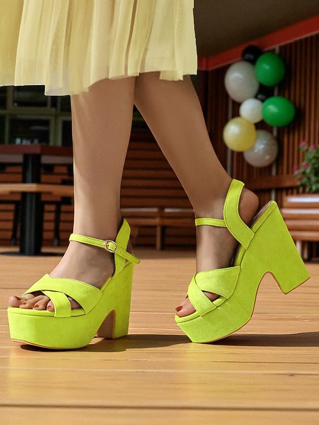 - Hot Pink Suede with Platform Ankle Sandals Strap Women's FashionChic
