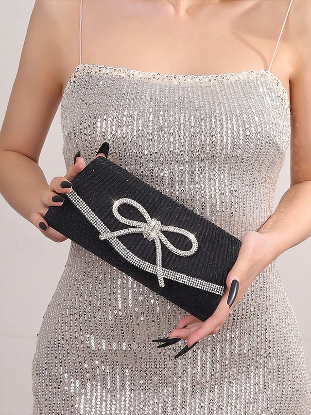 Purse Accent Blue Bow Rhinestone Clutch Glitter with FashionChic