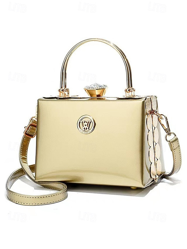 Evening Patent Burgundy Handbag with Gold Women's Leather FashionChic