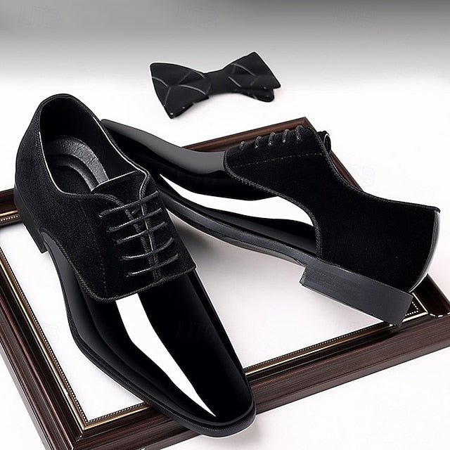 Patent Leather Dress with Navy Oxford Shoes Men's Blue FashionChic