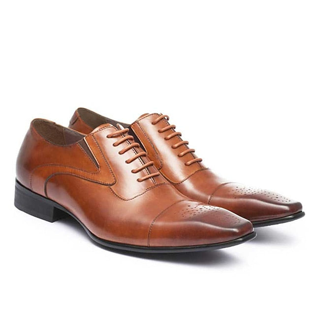 Black Classic Oxford Men's Leather Shoes Cap Dress Faux - FashionChic