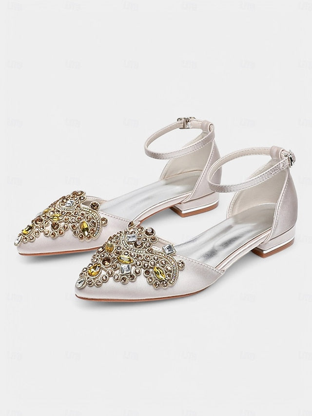 Flats – Green Embellished Vintage Gemstone Pointed-Toe Style FashionChic