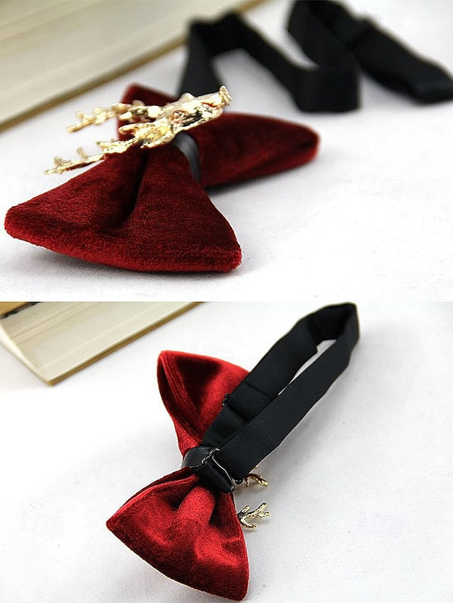 Bow Gold Men's Velvet Pin with Tie Head Deer FashionChic