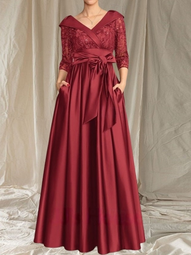 Dress V of A-Line the Mother Wedding Neck Guest Bride Elegant FashionChic