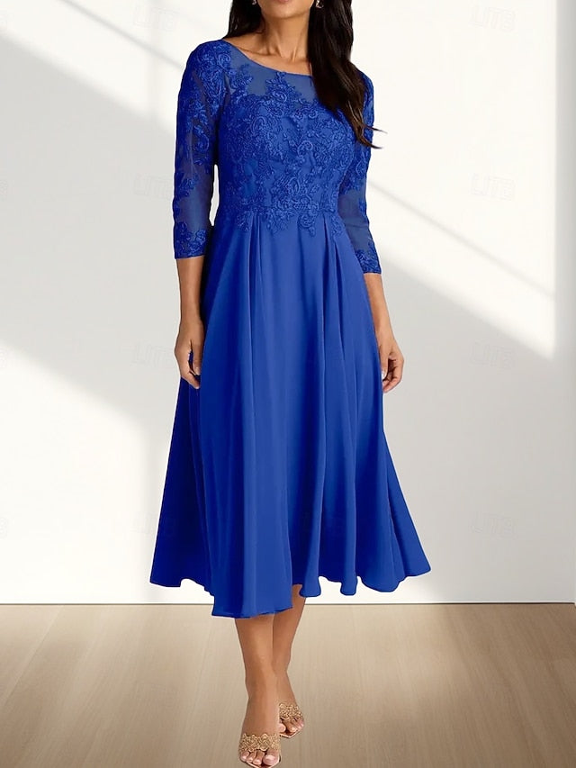 Guest Bride of Crew Elegant A-Line Mother Dress Neck Wedding the FashionChic