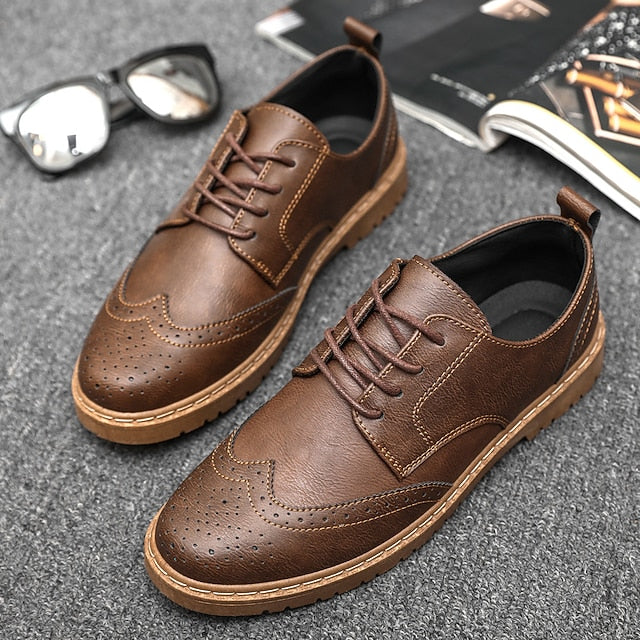 – Brogue Leather Men's Classic Oxford Shoes Black Faux FashionChic