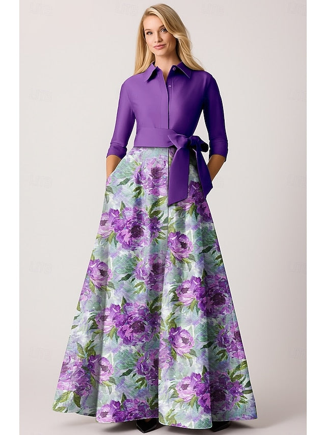 Purple A-Line Blue of Mother Bateau Neck Bride Dress the Elegant FashionChic