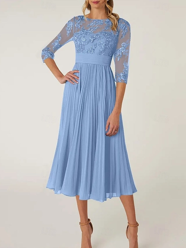 of Elegant the Neck Crew Dress Mother A-Line Bride Wedding Guest FashionChic