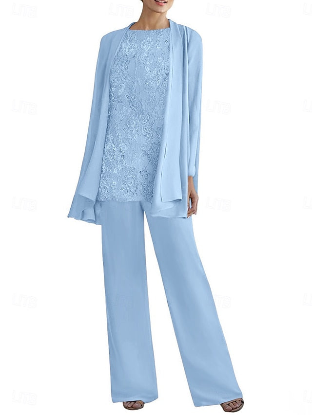 Neck Elegant Piece 3 Pantsuit Crew of Mother Dress the Bride FashionChic