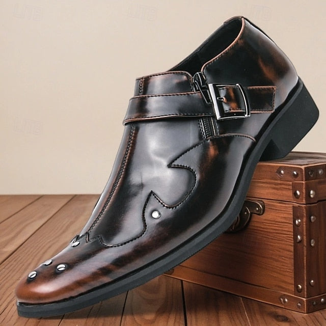 Formal Monk Black – Dress Men's Strap Leather Shoes FashionChic
