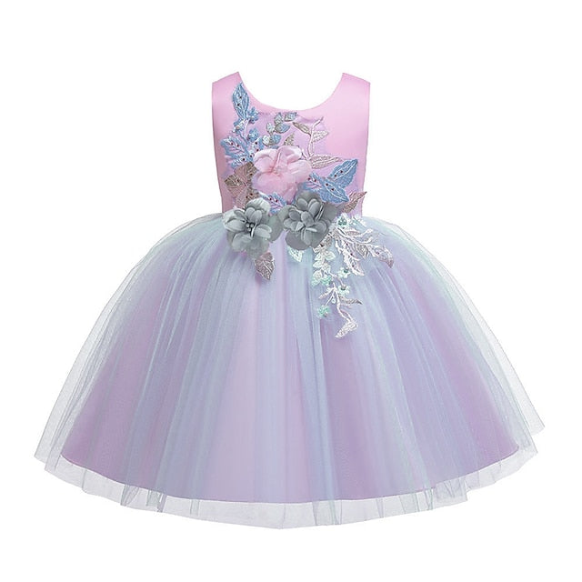Party Girls' Purple Blue Kids Blushing Lace Dress Floral FashionChic