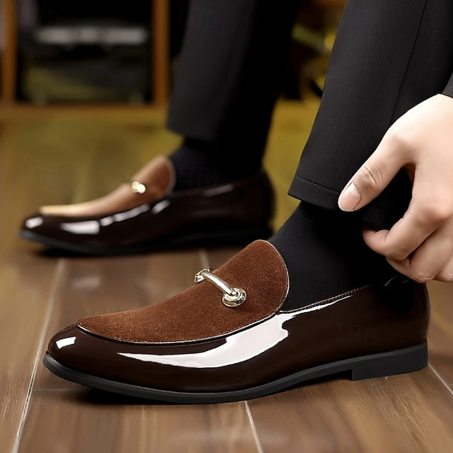 Loafers Men's Gold Faux Loops with Leather Decorative Green FashionChic