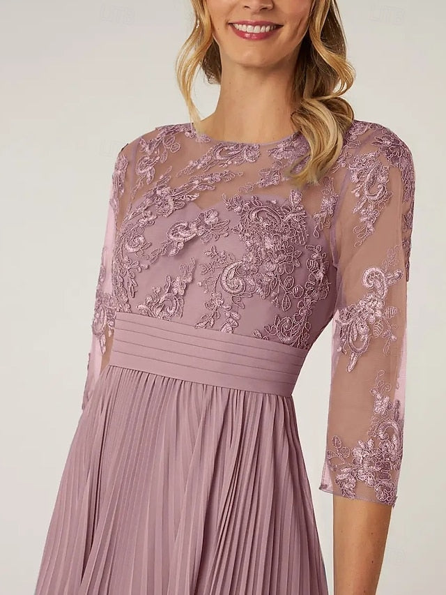 of Elegant the Neck Crew Dress Mother A-Line Bride Wedding Guest FashionChic