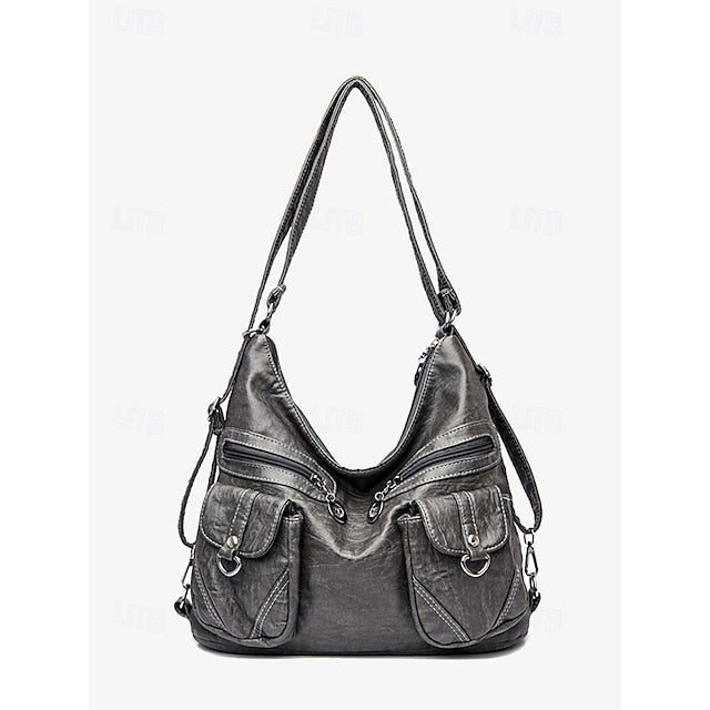 Brown Leather Women's Bag Multiple Faux Pockets with Hobo FashionChic