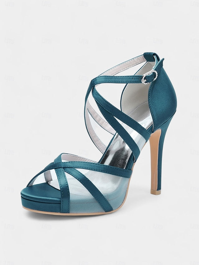 Heel Cross White Sandals - with Satin High Straps Perfect Bridal FashionChic